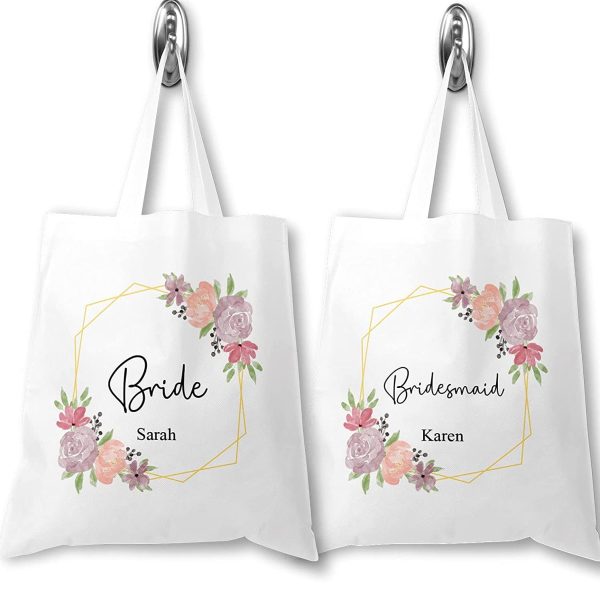 Personalised Bridesmaid Tote Bag, Custom Bridesmaids Gift Bag, Bridal Party Gift Bag, Hen Party Bags, Wedding Accessories, Floral Gold, Maid of Honor, Team Bride Tribe - Image 5