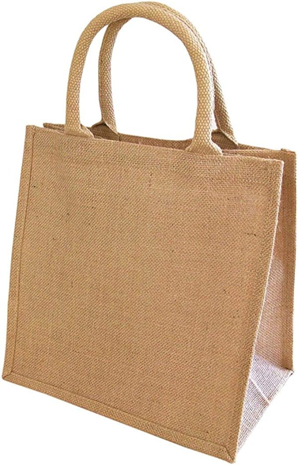 Classic Medium Strong Jute Shopper Bag Natural 100% Hessian with Waterproof Lining (Pack of 3) - Image 2