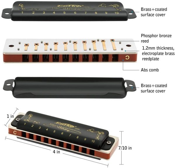 East top Diatonic Harmonica Set of 7, 10 Holes Blues Mouth Organ Set of harmonicas T008K, A, B, C, D, E, F and G key Mouth Organ for Adults, Professionals and Students, as Gift - Image 5