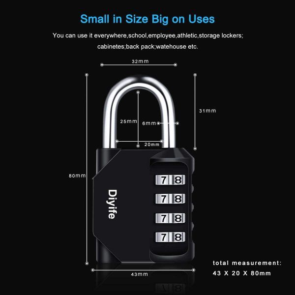 Combination Padlock, [2 Pack] 4 Digit Lock Combination, Padlock Weatherproof Outdoor for School Gym Locker, Shed, Fence, Hasp, Garage(black & blue) - Image 5