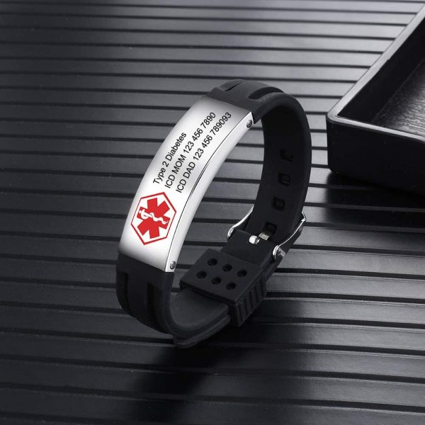 lorajewel Personalized Medical Alert ID Wristbands Stainless Steel Silicone Emergency Wristband Adjustable Emergency SOS Wristband for Men Women, Free Engraving - Image 5