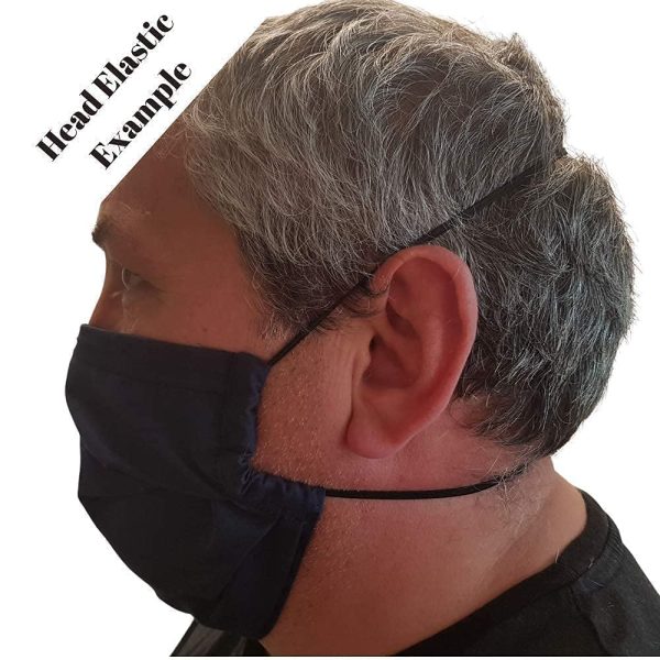 Deluxe Face Mask/Multi Layer Roomier For Larger People Or Beard Wearers/British Quality Handmade 100% Cotton/Head Ear Elastic/Re-Usable/Washable-Black/Navy Face Covering