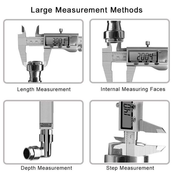 Digital Caliper, 0-150mm / 0-6" Metric Inch Conversion Depth Gauge Measuring Tools, Stainless Steel Vernier Caliper with Extra-Large LCD Display Screen (silver) - Image 6