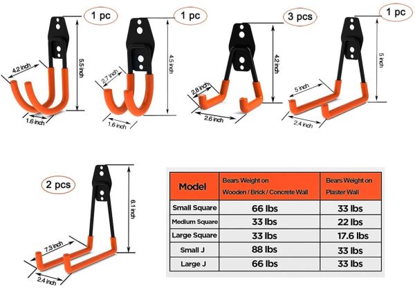 Garage Hooks, Steel Heavy Duty Garage Storage Hooks for Organizing Power Tools,Ladder,Bulk Items (pack of 10)