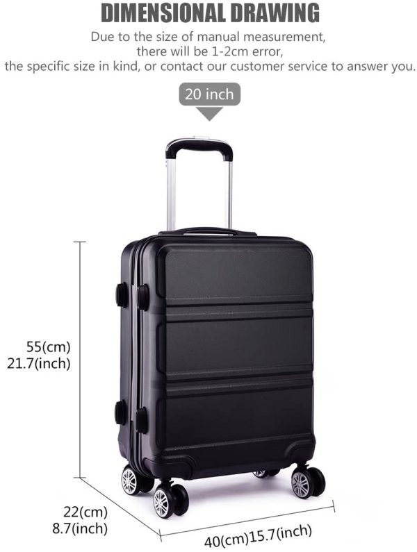 Kono Fashion Luggage Set of 3 PCS Lightweight ABS Hard Shell Trolley Travel Case with 4 Spinner Wheels 20" 24" 28" Suitcase (3 Pcs Set, Black) - Image 2