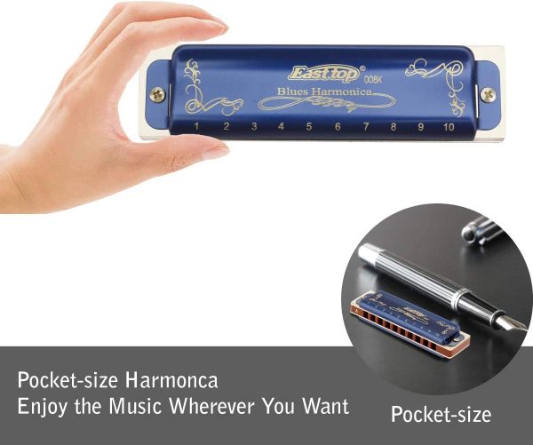 East top 10 Holes 20 Tones 008K Diatonic Harmonica Key of A with Blue Case, Standard Harmonicas For Adults, Professional Playerand Students - Image 3