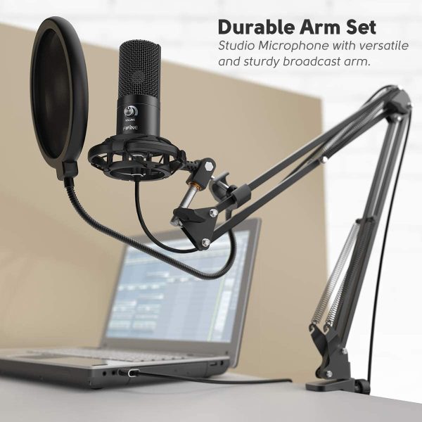 FIFINE USB Microphone Kit Condenser Studio Microphone for Computer, PC Mic with Adjustable Scissor Boom Arm Stand Shock Mount Volume Control for Gaming,Streaming,Podcast,Recording Vocal,YouTube-T669 - Image 2