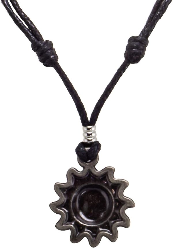 BlueRica Sun Pendant on Adjustable Black Rope Cord Necklace (Old Silver) - Image 2