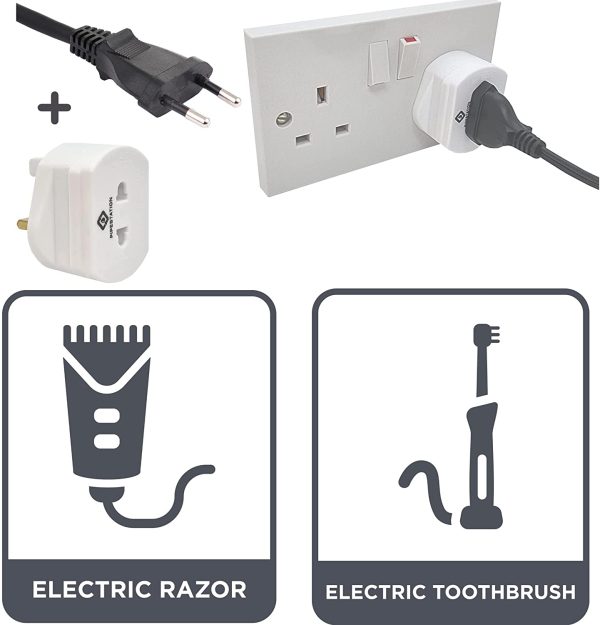 Pipestation Shaver/Toothbrush Adaptor Charger Plug Heavy Duty Bathroom Socket Convertor White UK 2 Pin To 3 Pin 1A Fused