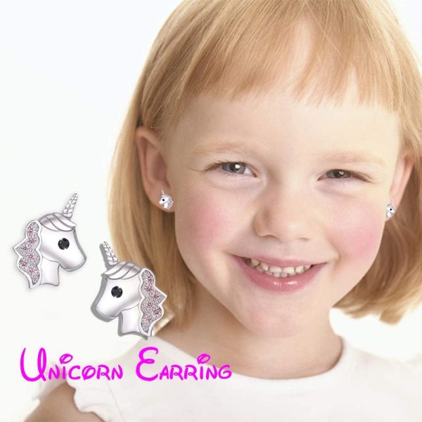 Pink Unicorn earrings,Girls Unicorn Stud earring,Cubic Zircon Jewelry for Kids little girl women,Birthday Valentines Day Christmas with Velvet Box - Image 4