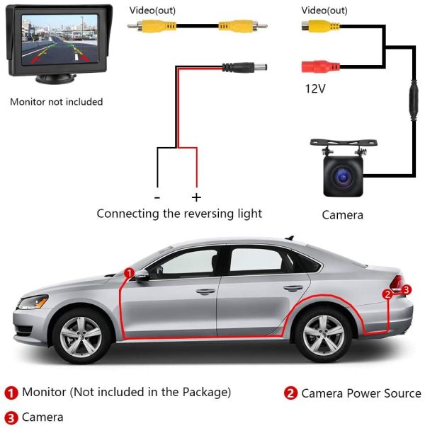 Car Backup Camera Color HD Reversing Camera with Great Night Vision IP68 Waterproof, Rearview Camera Wide Viewing Angle Lens for Cars Trucks Vans RVs 12V - Image 6