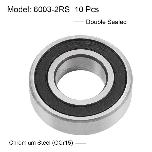 sourcing map 6003-2RS Deep Groove Ball Bearings 17mm x 35mm x 10mm Double Sealed Chrome Steel Z2 10pcs - Image 3