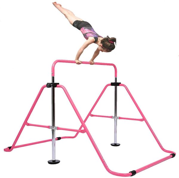 Horizontal Bar Gymnastics Kids Garden Home Reck Stretching Folding Value Gift Set,Expandable Gym Training Bar Equipment Adjustable Height for Boys Girls Color Pink  fit Fitness Outdoor Indooor - Image 4