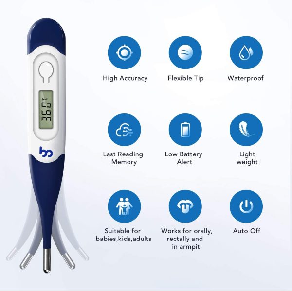 Femometer Thermometer for Adults Digital Thermometers with Flexible Tip, Fast Accurate Oral Body Thermometer for Adults Kids and Babies