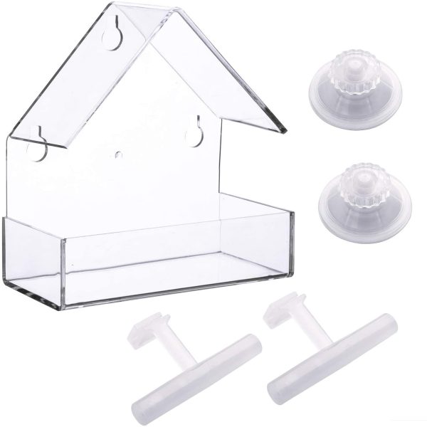 Extra Strong Suction Sups Window Bird Feeder. with Drainage Holes. Windowsill Birdfeeders for Small Birds only. LIANGPIN Acrylic Clear House Shape Design - Image 2