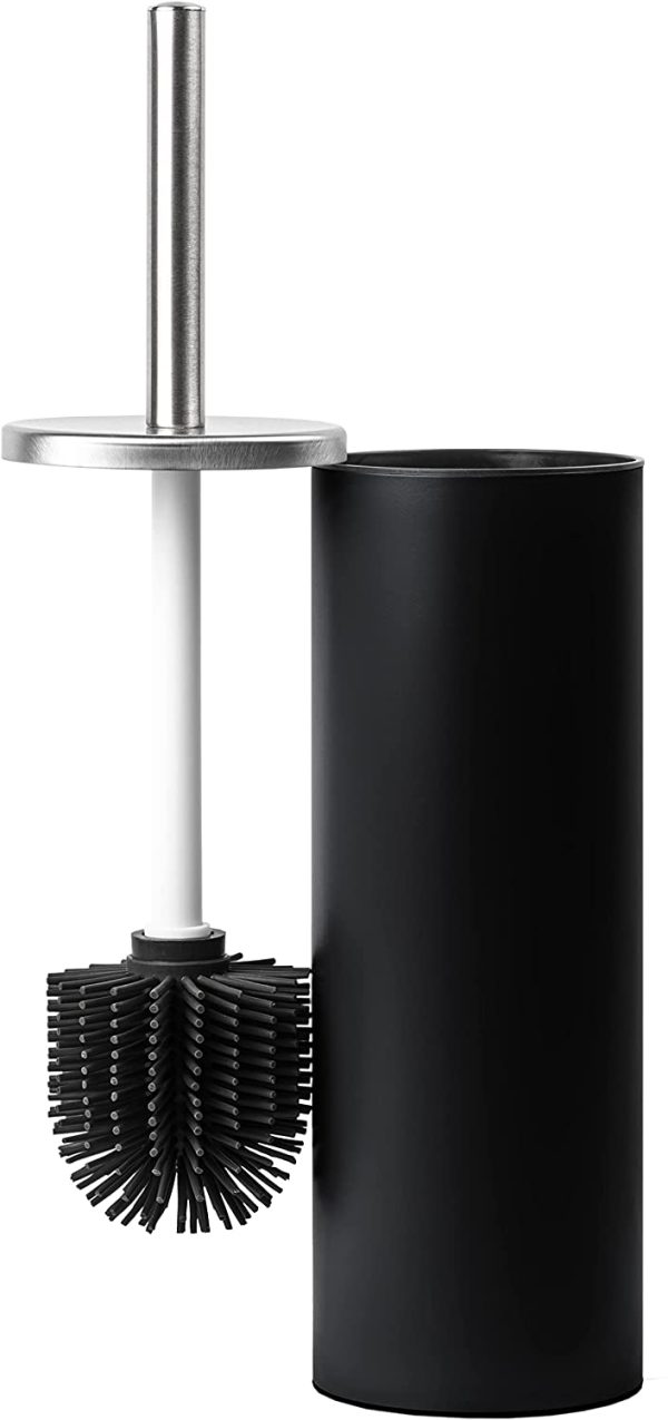 Epistar Toilet Brush and Holder | Silicone Brush Head | Stainless Steel Lid (Black) - Image 3