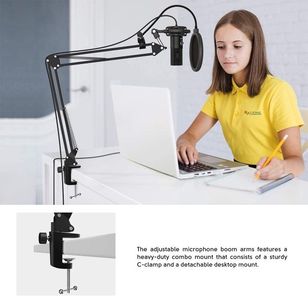 FIFINE USB Microphone Kit Condenser Studio Microphone for Computer, PC Mic with Adjustable Scissor Boom Arm Stand Shock Mount Volume Control for Gaming,Streaming,Podcast,Recording Vocal,YouTube-T669 - Image 5