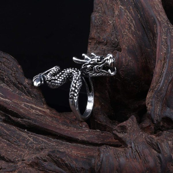 BYONDEVER Vintage Punk Silver Black Chinese Dragon Snake Dragon Claw Skull Rings Jewelry Gothic Alloy Open Adjustable - Image 3