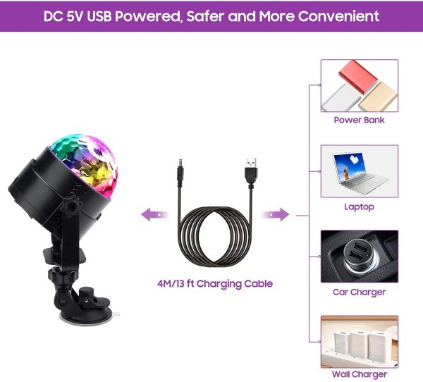 Disco Lights, 360??Rotation Sound Activated Disco Ball Lights with 4M/13ft USB Power Cable, 3W RGB Party Lights with Remote Control for Kids Birthday, Family Gathering, Christmas Party,Home-USB Powered - Image 5