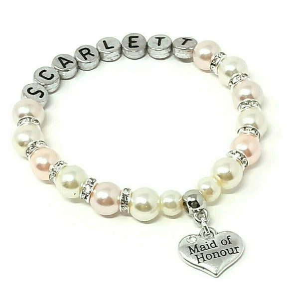 Personalised Bridesmaid Flower Girl Wedding Charm Bracelet Free Gift Bag