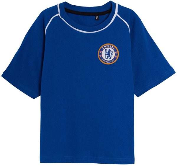 Kids Chelsea FC Short Pyjamas Boys Premiership Football Club Kit Shortie PJs Shorts + T-Shirt Set