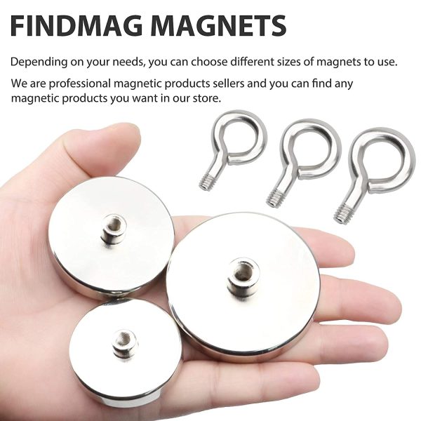 Fishing Magnets, 220 LBS Pulling Force Strong Magnet Fishing, Neodymium Rare Earth Magnet with Lifting Eye-Bolt, Super Strong Round Magnet for Retrieving Items in Lake, Beach, Lawn -2 inch Diameter - Image 2