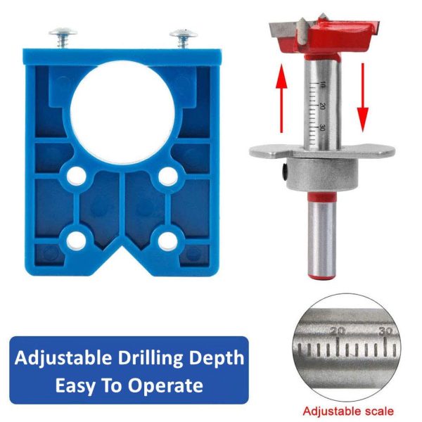 Goysen Concealed Hinge Jig Hole Forstner Guide Bit Forstner Drill Bit 35mm Hinge Hole Cutter with Forstner Bit Positioner Hole Puncher Locator for Cabinet Hinges and Mounting Plates - Image 5