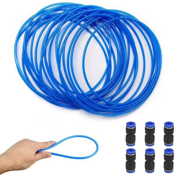 Pneumatic Air Tubing Outside 6mm x Inner 4mm PU Pneumatic Hose Flexible Air Line Hose Transfer Pneumatic Tubing PU Polyurethane Air Tubing with 6 Pcs Pneumatic Connectors,Blue