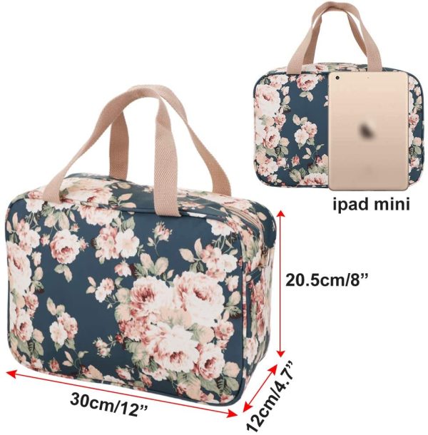 IGNPION Woman Large Travel Toiletry Bag Waterproof Wash Bag Make up Organizer Bag Cosmetic Bag Swimming Gym Bag(Dark Blue Flower) - Image 5