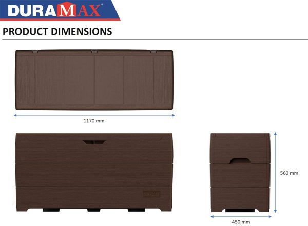 Duramax Cedargrain Durabox 270 Litre/71 Gallon, Outdoor Plastic Deck Box and Garden Furniture Organizer, Lockable Lid, Plastic Cushion Box with Side Handles, Brown - Image 2