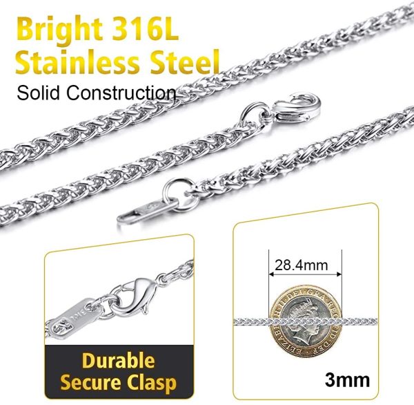 PROSTEEL Engraving, Men 3MM Wheat Chain Necklace, 18/20/22/24/26/28/30 Inches, 316L Stainless Steel/Gold Plated (with Gift Box) - Image 4