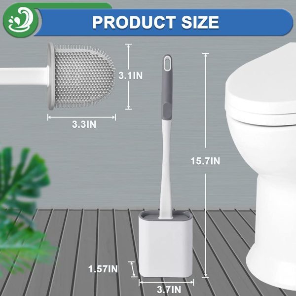 Silicone Toilet Brush with Quick Drying Holder Set -2Pack, Bathroom Toilet Brushes Set with No-Slip Silicone Handle & Anti-drip Base (Flooring/Wall Mounted) -White