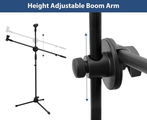 Microphone Stand, Ohuhu Tripod Mic Stand Boom with Mic Clips, Height Adjustable, Light Weight, Black - Image 7