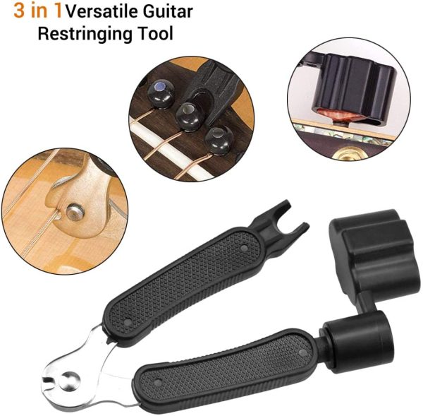 Guitar String Winders Tool 3-In-1 Multifunctional Guitar Tool String Cutter Guitar String Pin Puller Guitar Bridge Pin Puller String Instrument Repairing Accessories Guitar Accessories Kit (Black) - Image 6