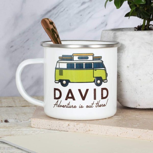 Personalised Campervan Enamel Mug - Travel & Adventure - Gift For Him or Her - Add Name and Text - Unique Custom Present - Image 3