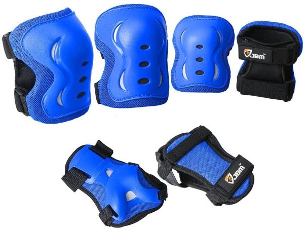 JBM Knee Pad Protective Gear Set Kids (S/M) & Adults (Size L) Cycling Roller Skating Knee Elbow Wrist Protective Pads-Black/Adjustable Size, Skateboard, Biking, Mini Bike Riding