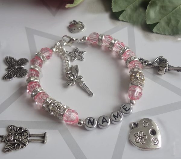 GIRLS CUSTOM NAME PERSONALISED bracelet crystal gems jewellery girls sister women friendship baby's custom made any colour pearl or charm of choice any size. - Image 5