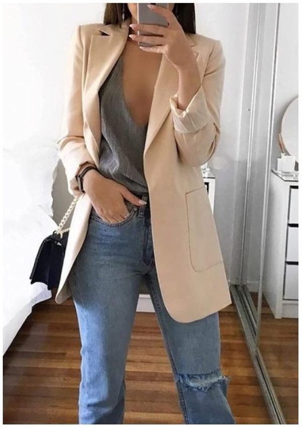 Freenfitmall Women Blazers Long Sleeve Business Suit Office Work Open Front Long Jacket