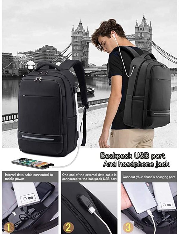 Laptop Backpack,Vodlbov 17 Inch Waterproof Business Travel Work Computer Rucksack Bag with USB Charging Port,Anti-Theft College School Bag - Image 3