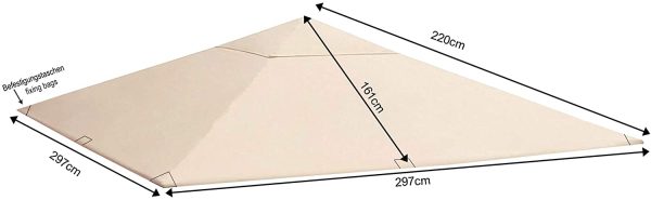 QUICK STAR Replacement Roof for Garden Gazebo 3x3m (9,7ft - 9,7ft) Beige - Image 8