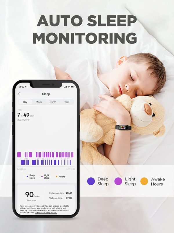 BIGGERFIVE Vigor 2 Fitness Tracker Watch for Kids Girls Boys Ages 5-12, Activity Tracker, Pedometer, Heart Rate Sleep Monitor, IP68 Waterproof Calorie Step Counter Watch - Image 2
