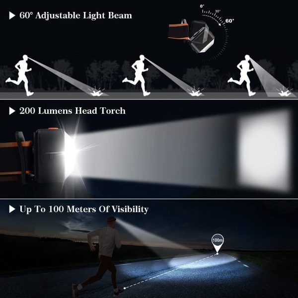 LED Head Torch, Head Lamp Rechargeable 1800mAh 1800 Lux Super Bright with 5 Light Modes Red Light&White Light IPX5 Waterproof Light Head Torch for Fishing, Camping, Cycling, Hunting, Hiking - Image 8