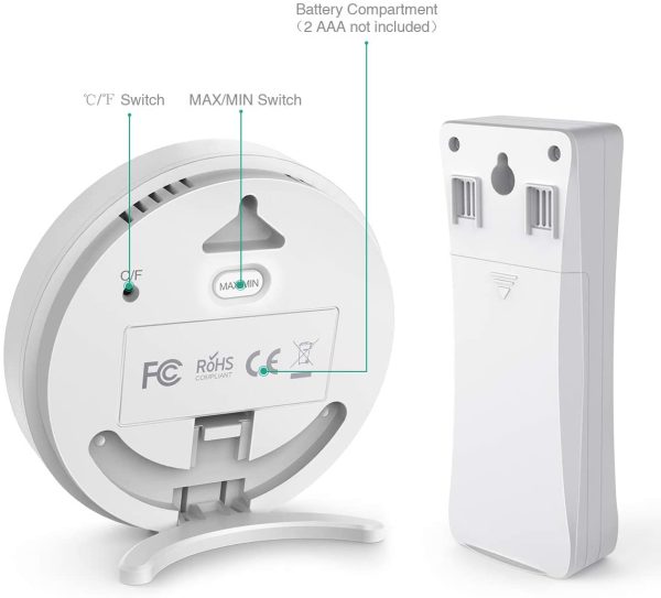 ORIA Indoor Outdoor Thermometer, Wireless Temperature Monitor, Digital LCD Thermometer with Remote Sensor, Outdoor Arrow Trends (??C/??F), Min/Max Value, Tabletop and wall-mounted design for Home - Image 5