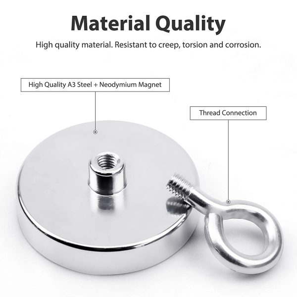 Fishing Magnets, 220 LBS Pulling Force Strong Magnet Fishing, Neodymium Rare Earth Magnet with Lifting Eye-Bolt, Super Strong Round Magnet for Retrieving Items in Lake, Beach, Lawn -2 inch Diameter - Image 3