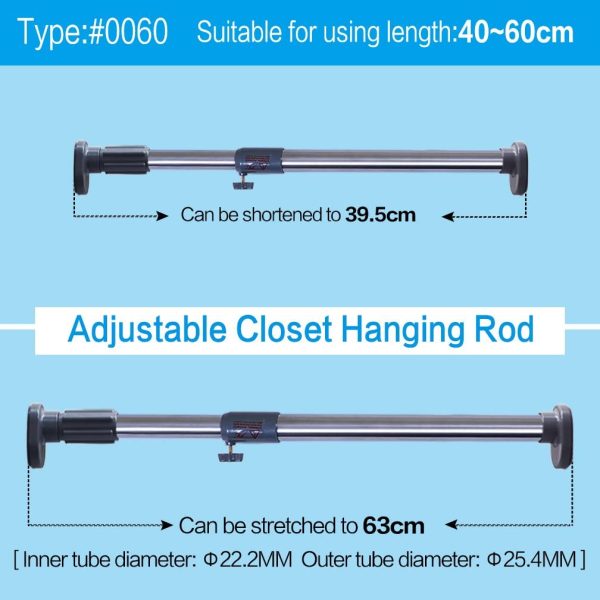 Expandable Window Shower Curtain Tension Rod Oval Head Clothes Hanging Bar Rail for Closet Wardrobe, No Drilling, 25.4mm Pipe Diameter - Image 6