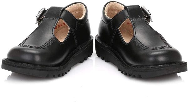 Kickers Girls Kick T-Bar Easy Fastening Black Leather School Shoes - Image 7