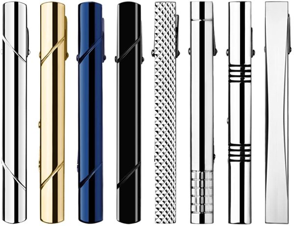 HBselect Mens Tie Clip/Pin, Tie Clip Bar Set, Copper Metal Gold Tie Clip/Pin for Men with Gift Box (8 Pcs) (Design A) - Image 2