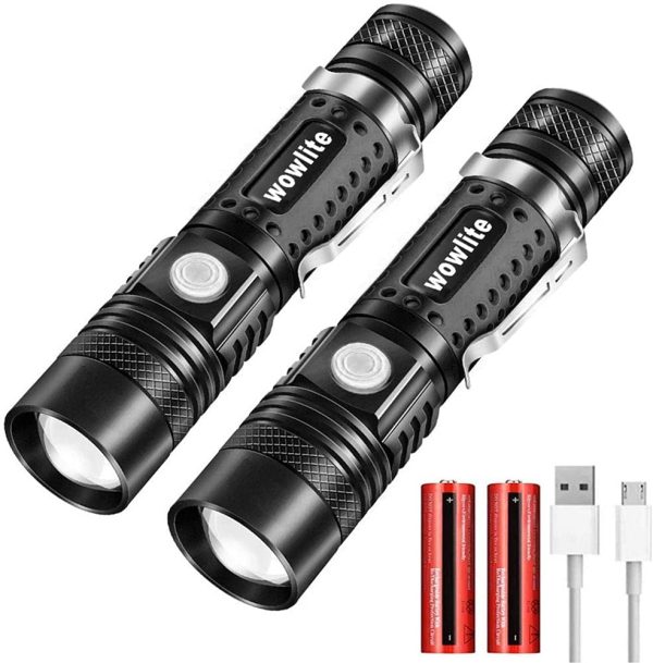 LED Torch,  Torches Super Bright USB Rechargeable Torch Flashlight, 4 Light Modes, Zoomable, Small Pocket Torch for Camping Hiking Gift (2 Pack) - Image 3