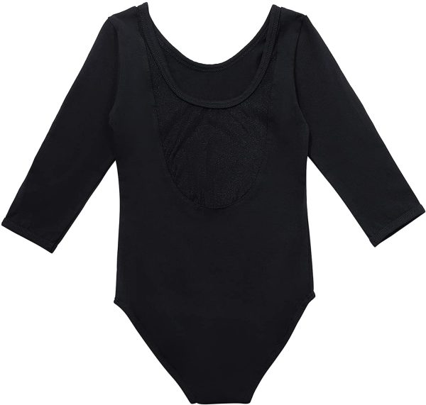 Kefiyis Girls Long Sleeve Ballet Leotards Cotton Dance Leotards Net Back Dance Tops Bodysuit Gymnastics Leotards Costume for Girls Toddler Kids