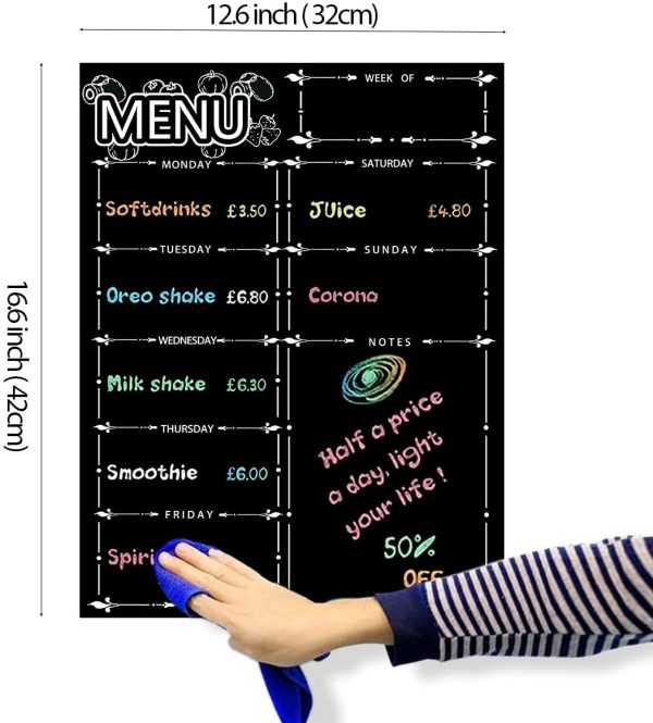 Fridge Dry Erase Board Calendar, Alaman Magnetic Refrigerator Dry Eraser Weekly Menu Meal Planner Family Calendar Organiser 16" x 12" Weekly Menu Planner with Grocery List and Notes (Black) - Image 2